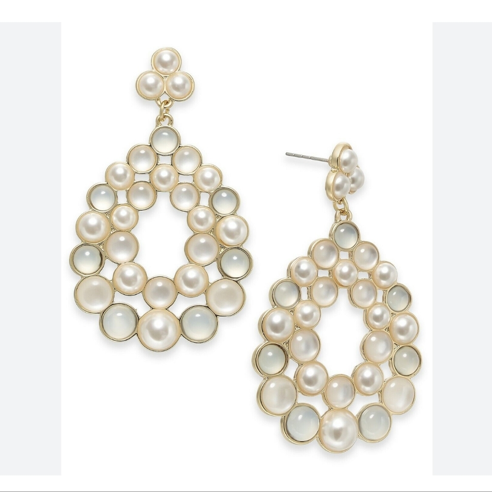 Inc International Concepts Gold-tone Imitation Pearl Cluster Drop Earrings 